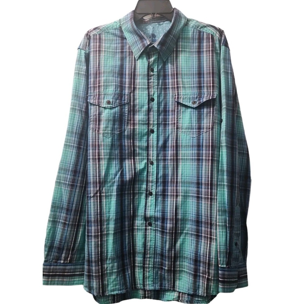 Ocean to Coast Plaid Flannel Shirt Long Sleeve‎ Button Up Western Style, Size XL